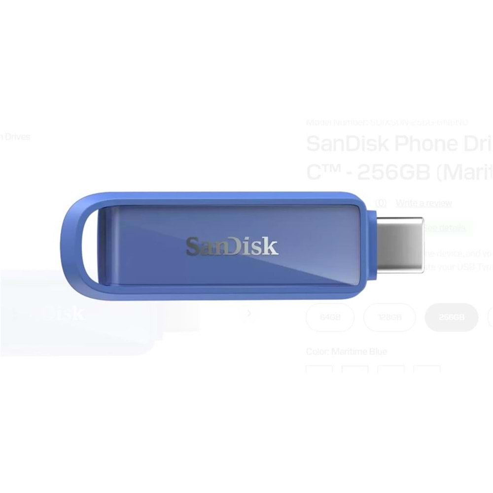 Sandisk SDIXS0N-256G-GN6ND 256GB Phone Drive with USB-C-128GB (Maritime Blue) Flash Bellek