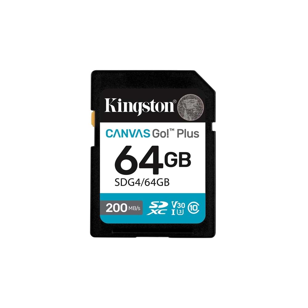Kingston SDG4-64GB 64GB SDXC Canvas Go Plus Gen4 200MB-s C10 UHS-I U3 V30 Hafıza Kartı
