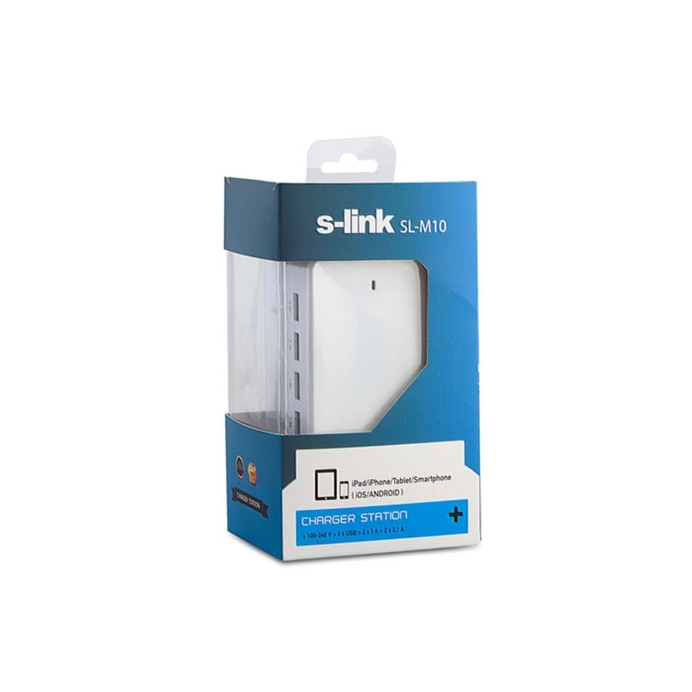 S-link SL-M10 6.2A 4-Usb Beyaz Usb şarj