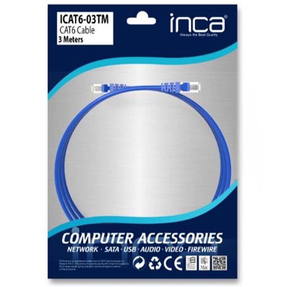 INCA ICAT6-03TM 3 Metre Mavi Kablo
