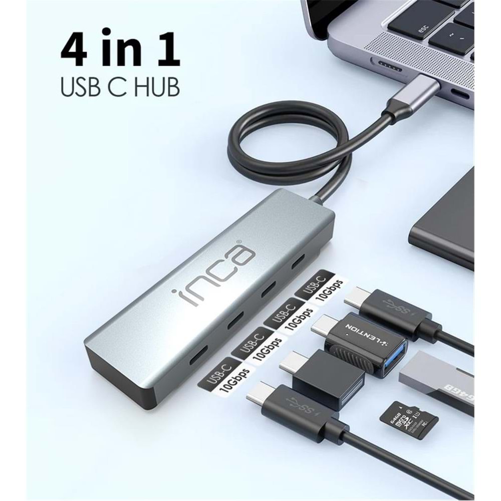 Inca ITPT-4TX 4 Port Type-C 3.1 Veri ile3.1 10 Gbps Type-C Çoklayıcı Kablo uzunluğu 15cm