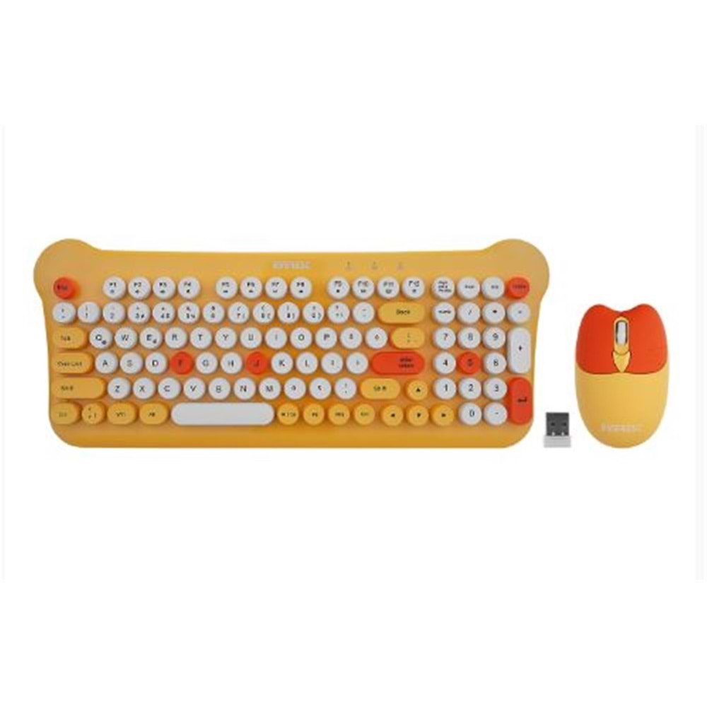 Everest KM-6244 BUNNY Renkli Tuşlu Sarı 2.4 ghz + BT Kablosuz Q Multimedia Klavye + Mouse Set