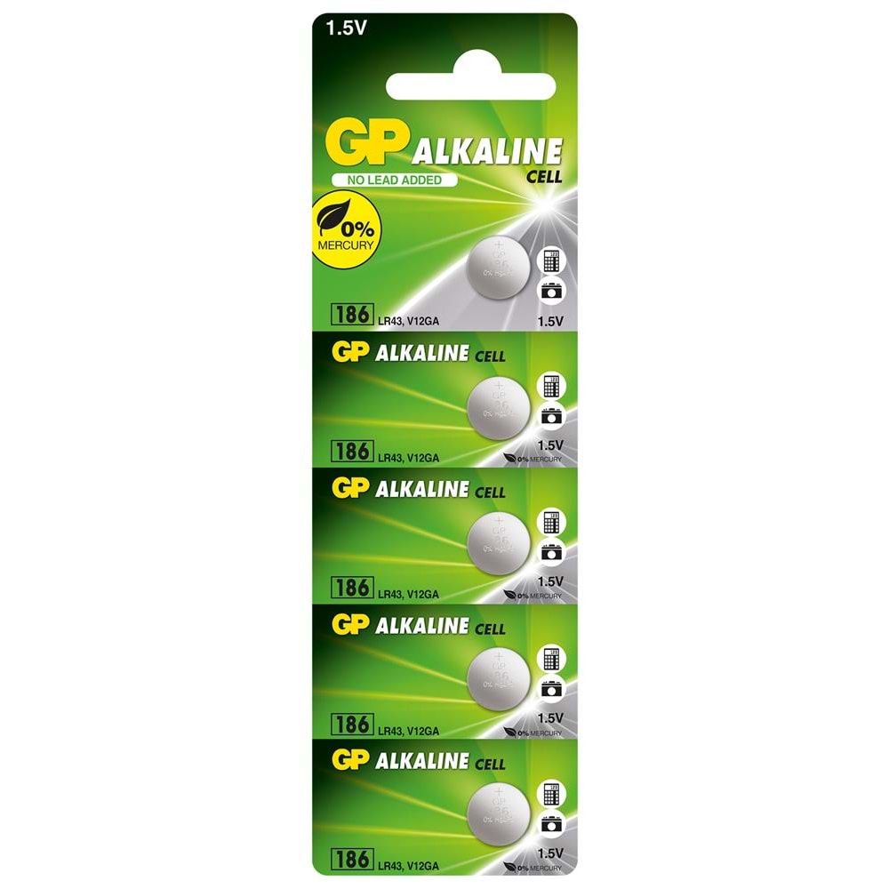 GP GP186-C5 LR43 AG12 Alkalin Düğme Pil 5'li Paket