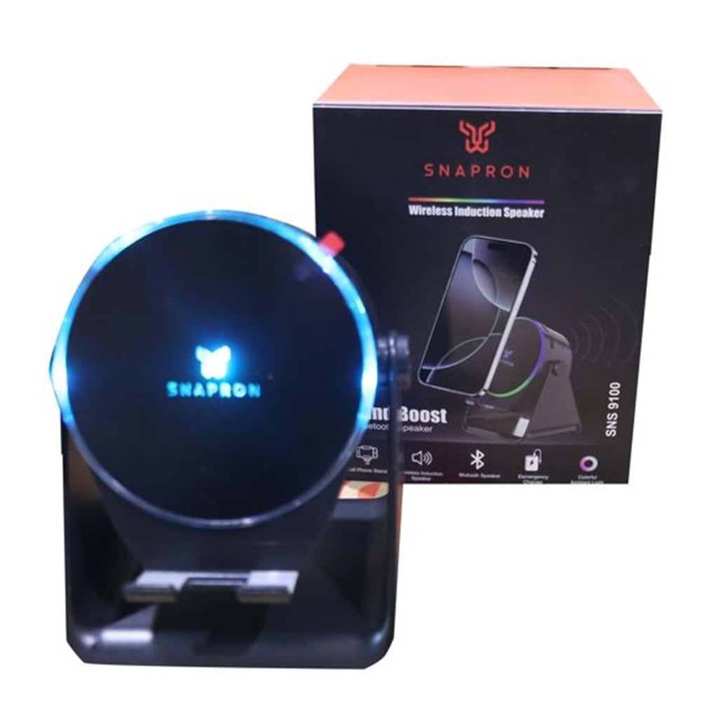Snapron SNS-9100 Siyah (İNDUCTİON Özellikli) RGB Bluetooth Speaker (Phone Stand-Ambient Light) 