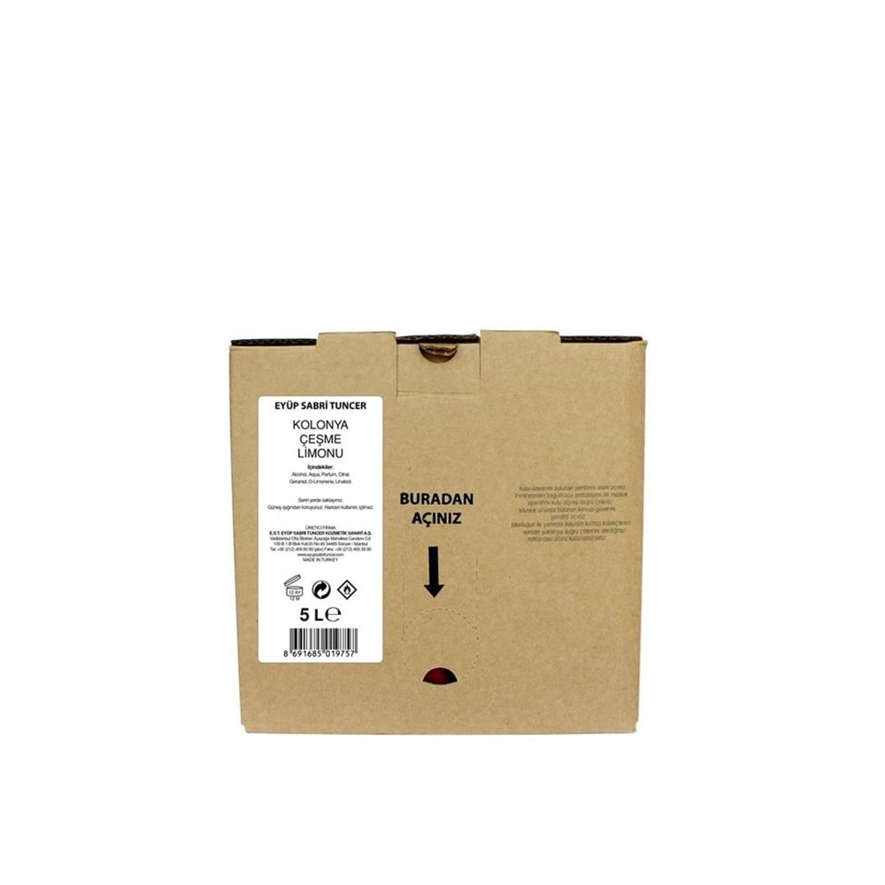 Eyüp Sabri Tuncer Çeşme Limonu Kolonyası 5lt Bag IN Box Endüstriyel