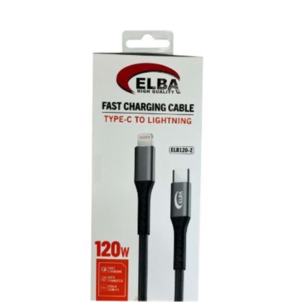 Elba Elb120-2 120w Type-c To Lightning 1Mt Siyah Örgülü Şarj Kablosu (( Data Veri )
