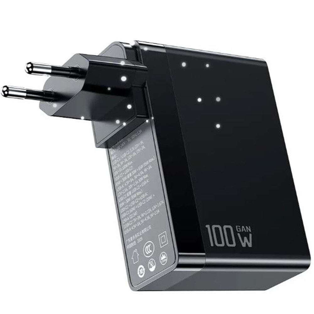 MCDODO CH-8101 Gan Serisi 100W 3 Port Başlıklı1xUsb 2 xType-C Girişli Universal Şarj Adaptörü-Siyah
