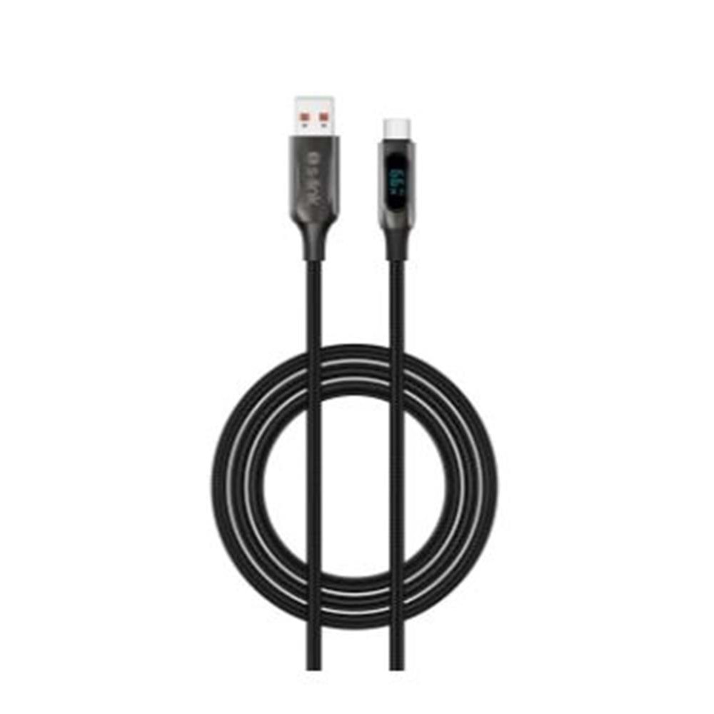 S-link Armor LED UC-066 66W 1m USB to Type-C PD Örgülü LED Başlıklı Siyah Hızlı Şarj Kablosu