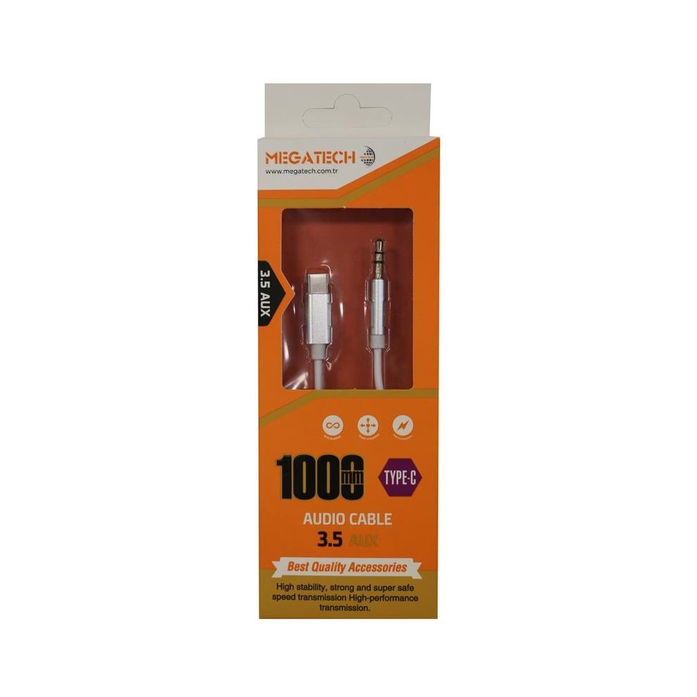 Megatech JH-030 1Mt Aux Kablo Çelik TYPE-C 3.5AUX (kutulu)