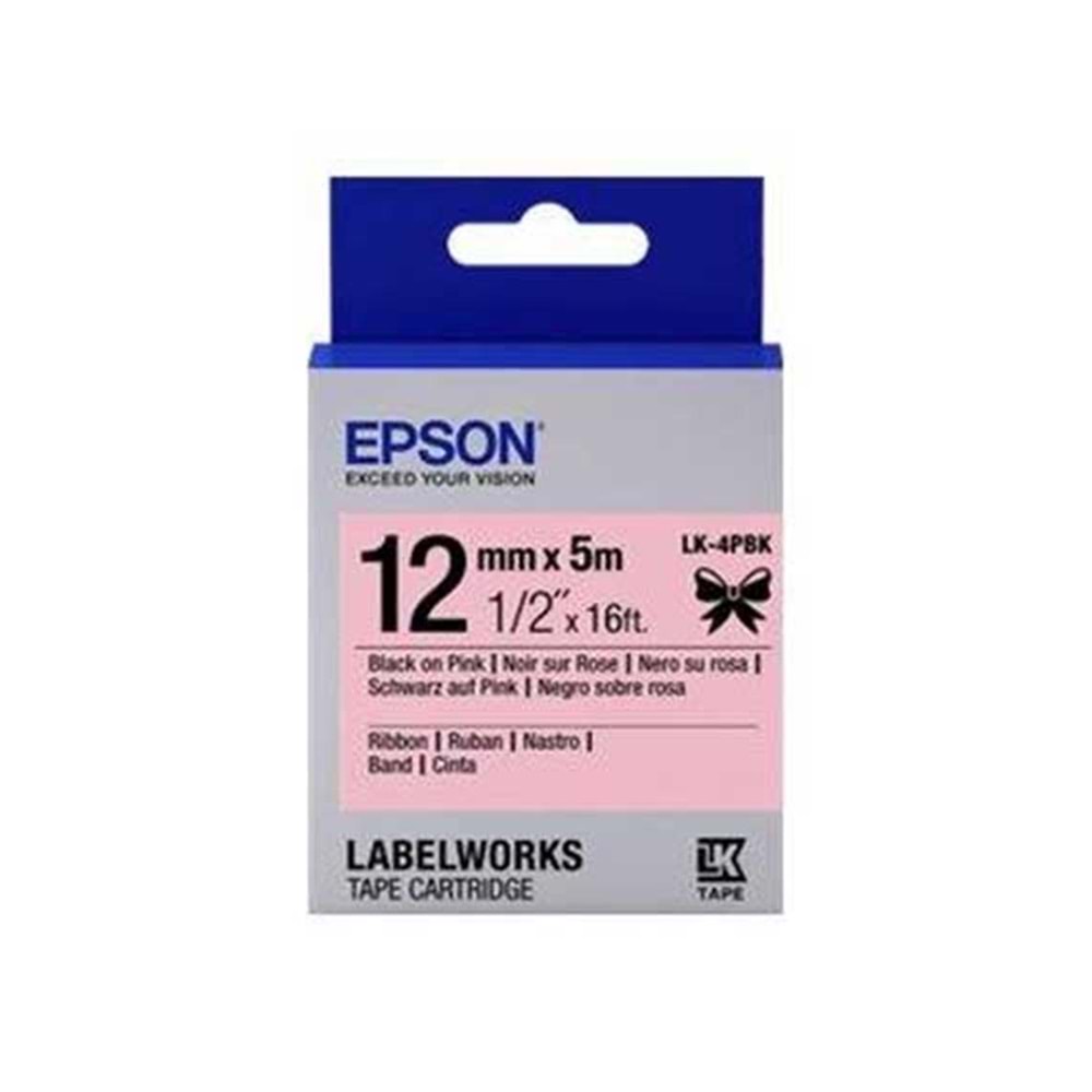 Epson LK-4PBK Pembe Üzeri Siyah Kurdele 12mm 9 Metre 
