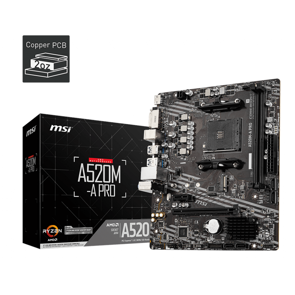 MSI A520M-A PRO DDR4 4600MHZ 1XHDMI 1XDVI 1XM.2 USB 3.2 MATX AM4 (AMD AM4 5000/4000 /3000 SERİSİ İLE UYUMLU) 