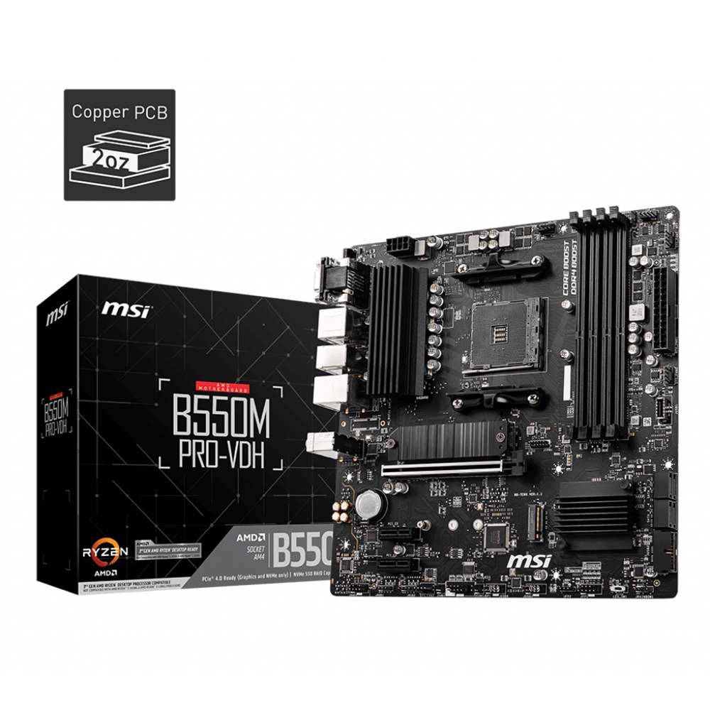 MSI B550M PRO-VDH DDR4 4400MHZ 1XVGA 1XHDMI 1XDP 2XM.2 USB 3.2 MATX AM4 (AMD 5000 VE 3000 SERİSİ İŞLEMCİ UYUMLU) 