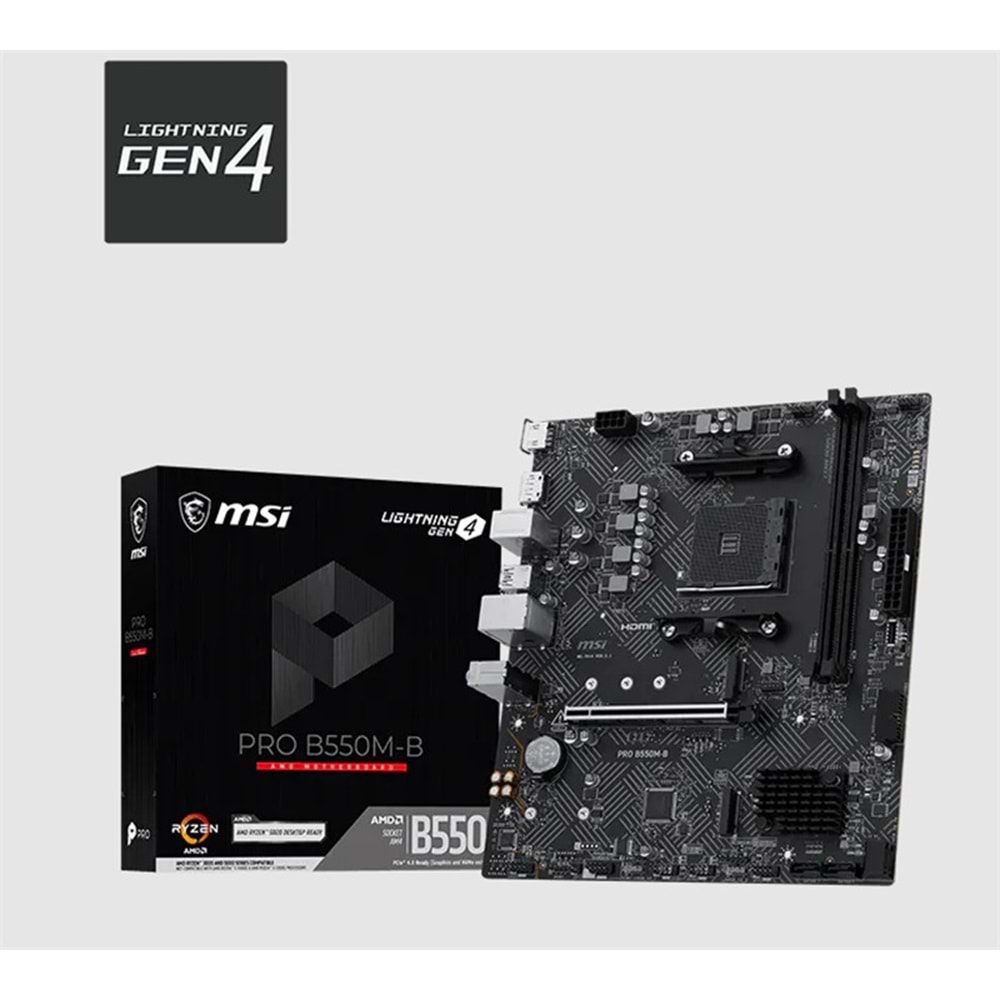 MSI PRO B550M-B DDR4 4600MHZ 1XHDMI 2XM.2 MATX AM4 (AMD AM4 5000/5000G/4000G/3000/3000G SERİLERİ İLE UYUMLU) 