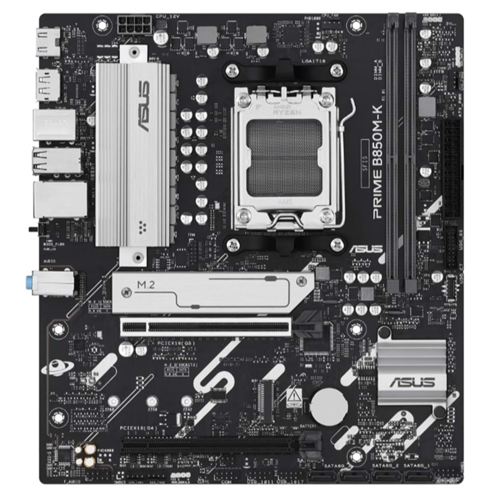 ASUS PRIME B850M-K DDR5 8400MHZ 1XHDMI 1XDP 2XM.2 USB2.0 MATX AM5(AMD AM5 9000/8000/7000 SERİLERİ İLE UYUMLU) 