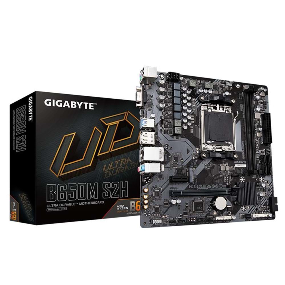 GIGABYTE B650M S2H DDR5 6400MHZ 1XVGA 1XHDMI 1XDP 1XM.2 USB 3.2 MATX AM5 (AMD AM5 9000/8000/7000 SERİLERİ İLE UYUMLU) 