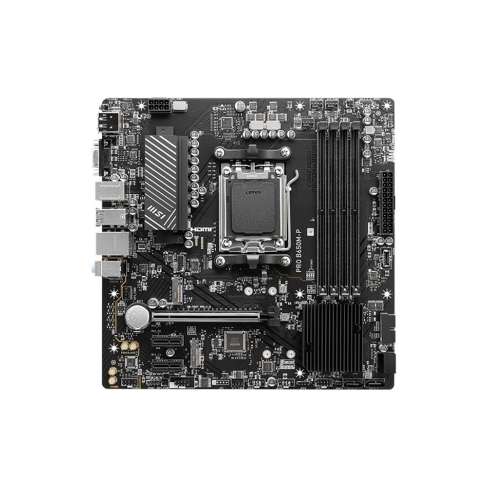 MSI PRO B650M-P DDR5 7200MHZ 1XVGA 1XHDMI 1XDP 2XM.2 USB 3.2 MATX AM5 (AMD AM5 9000/8000/7000 SERİLERİ İLE UYUMLU) 