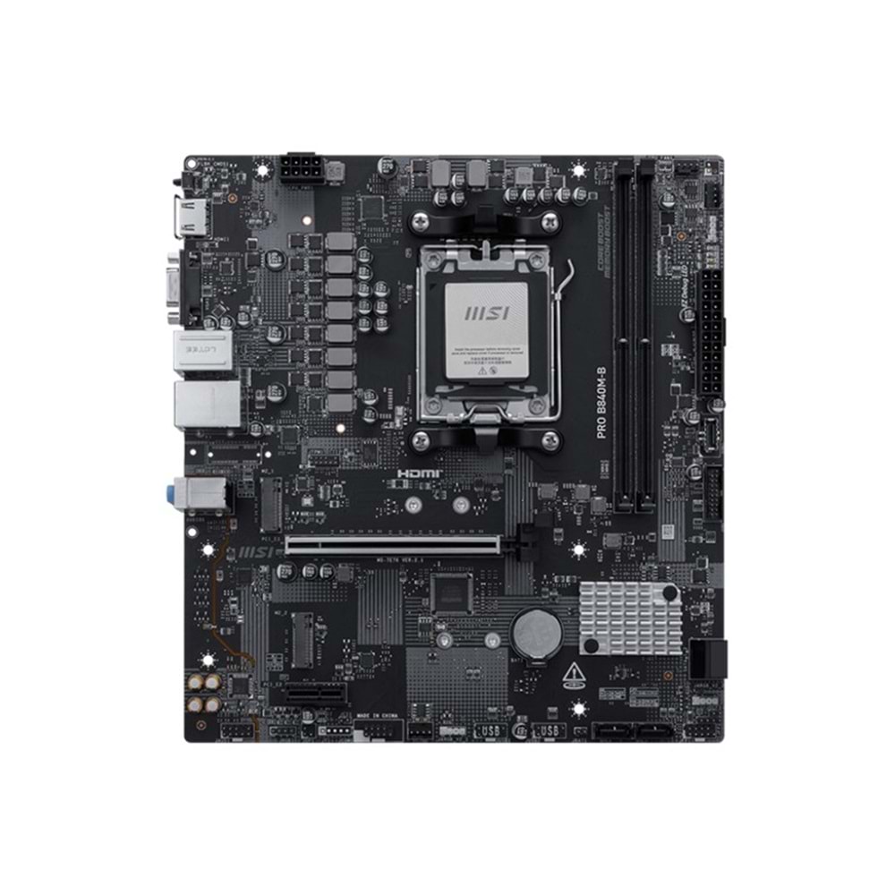 MSI PRO B840M-B DDR5 8000MT/S 1XHDMI 2XM.2 USB-C AM5 MATX (AMD AM5 9000/8000/7000 SERİLERİ İLE UYUMLU) 