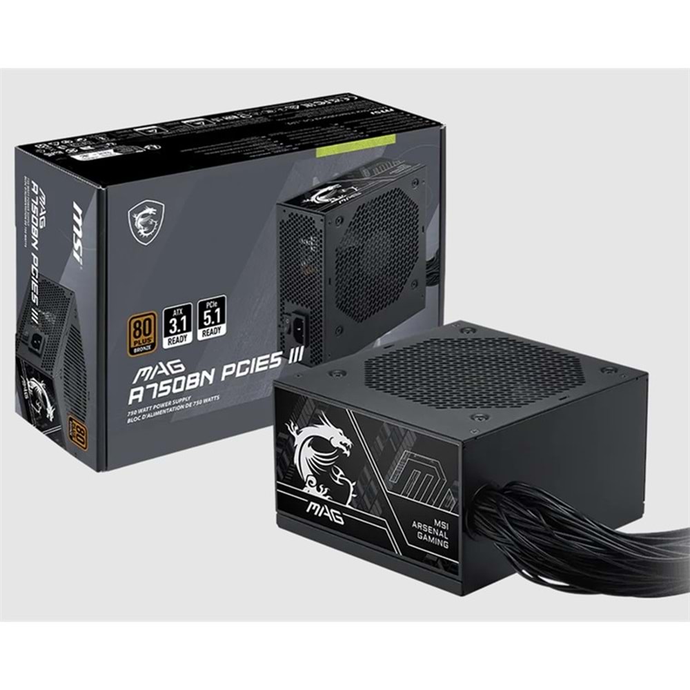 MSI MAG A750BN PCIE5 III 750W 80+ BRONZE ATX 3.1 PCIE 5.1 POWER SUPPLY 