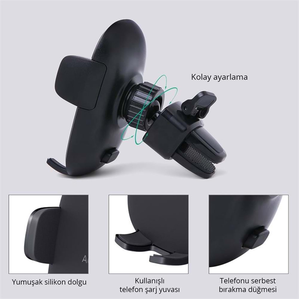 AUKEY HD-C48-BK 360 DERECE TÜM CİHAZLARLA UYUMLU ARAÇ İÇİ TELEFON TUTUCU KOLAY KİLİTLEME/BIRAKMA 