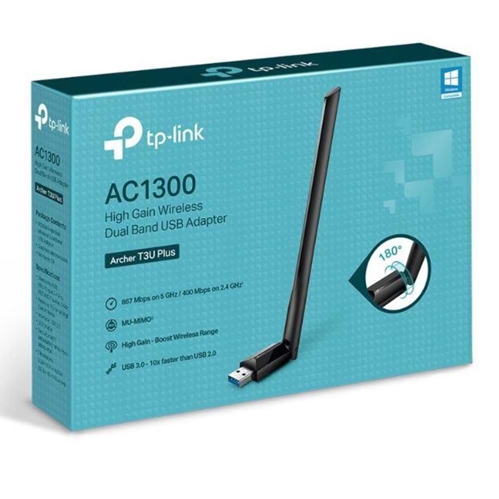TP-LINK ARCHER T3U PLUS 1300MBPS KABLOSUZ DUAL BAND USB ADAPTOR 