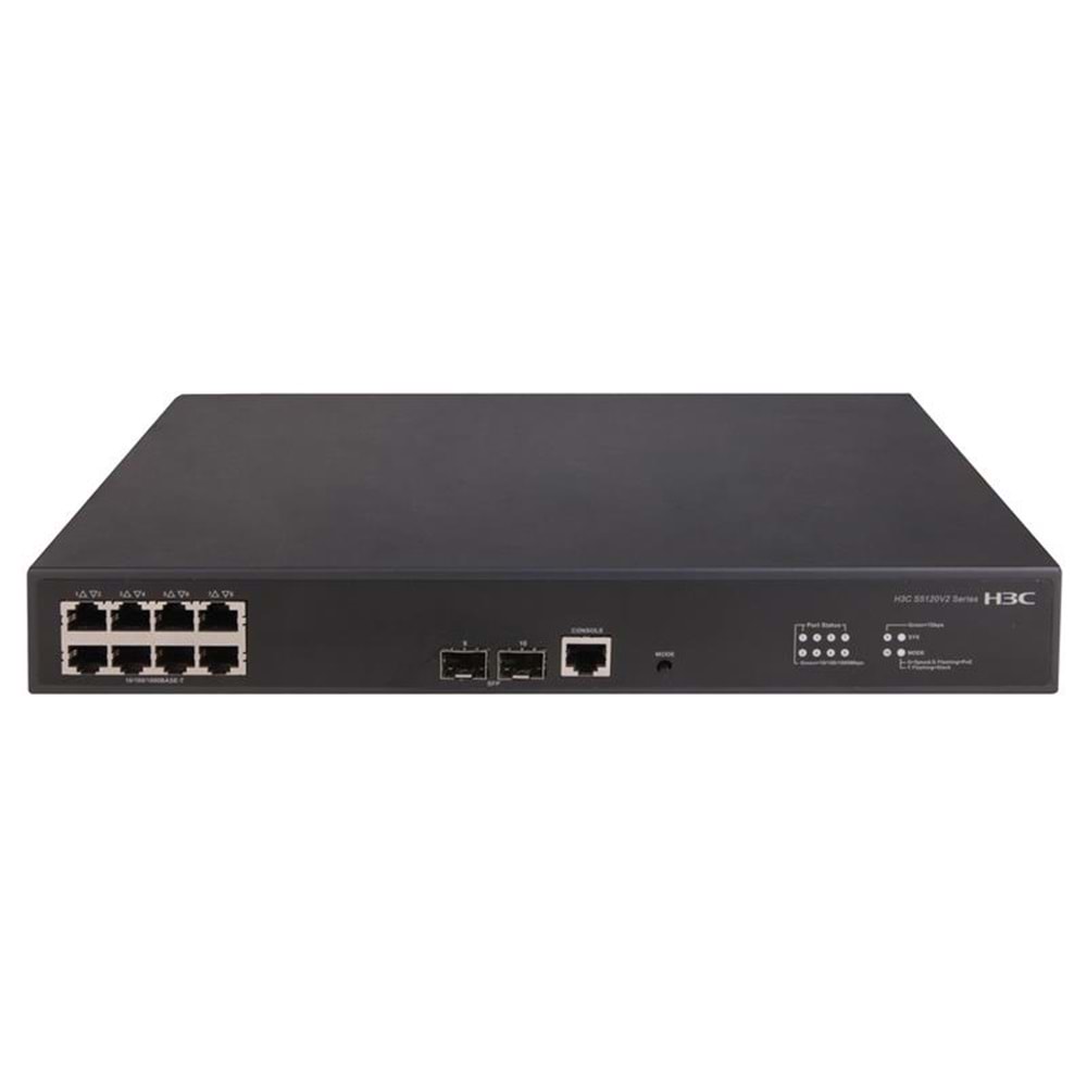 H3C 9801A1QJ S5120V2-10P-PWR-LI 8 PORT GIGABIT+2X1GB SFP 125W POE YÖNETİLEBİLİR RACKMOUNT SWITCH 