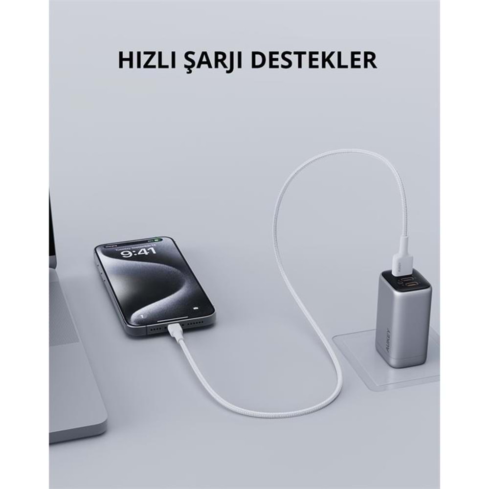 AUKEY CB-BAL7-WH NAYLON ÖRGÜLÜ USB-A LİGHTNİNG KABLOSU 0.9MT 