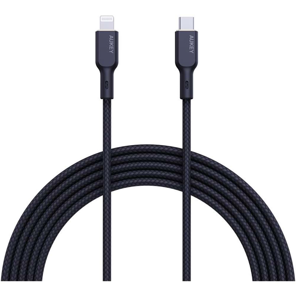 AUKEY CB-NCL1-BK NAYLON ÖRGÜLÜ 3A 480MBPS TYPE-C LIGHTNING KABLOSU 1.8MT 