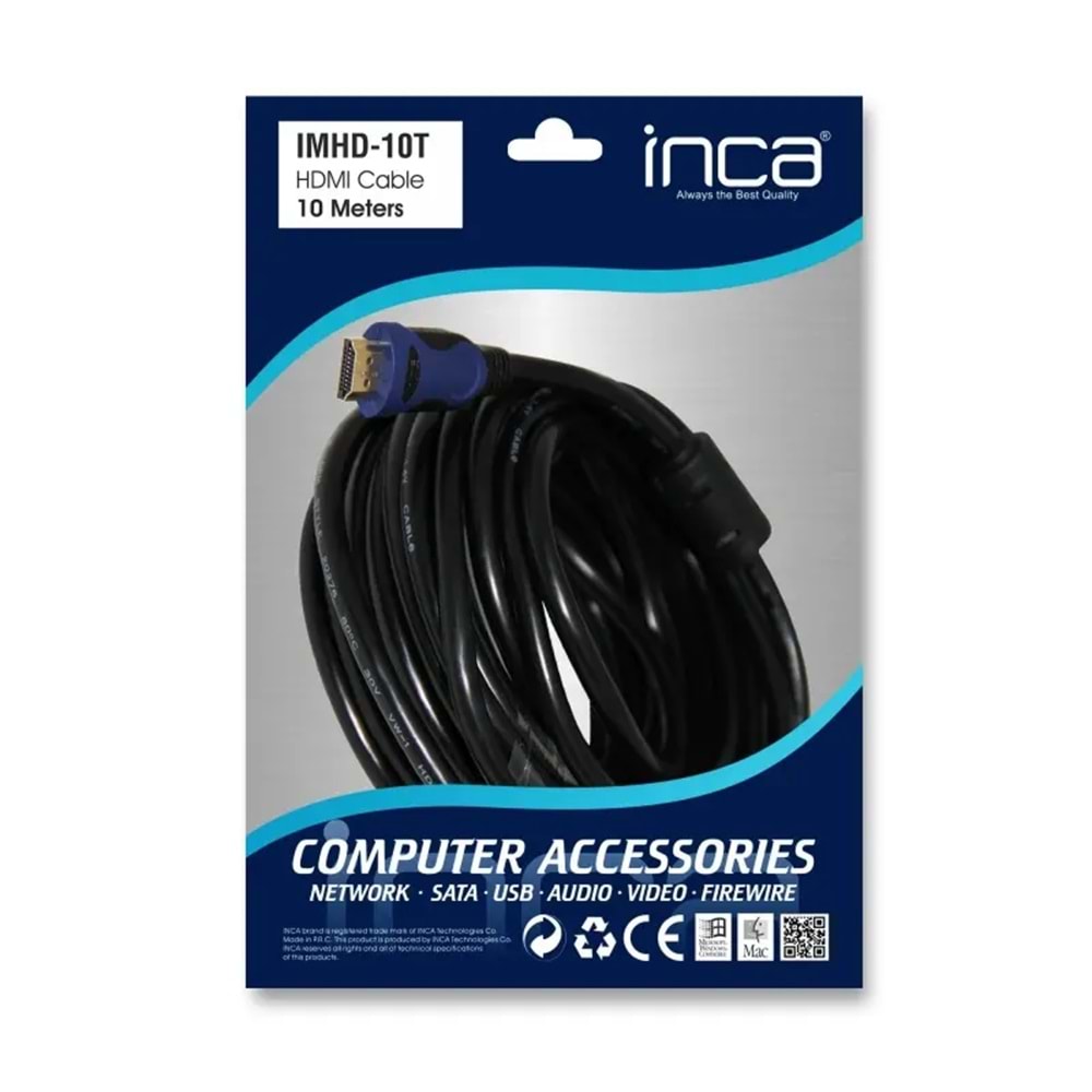 INCA IMHD-10T 10M HDMI 1.4V 3D ALTIN UCLU KABLO 