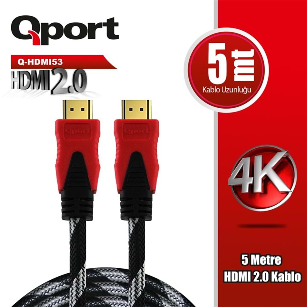 QPORT Q-HDMI53 HDMI 2.0 VERSİYON 4K 60HZ 5 METRE ÖRGÜLÜ KABLO 