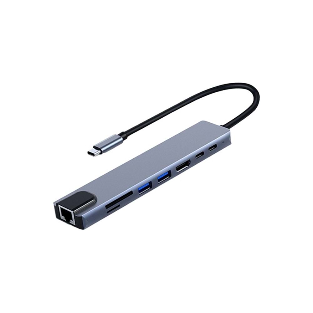 FRISBY FA-7682C Type-C - 8 in1 RJ45+TF/SD+HDMI+USB*2+Type-C+PD 
