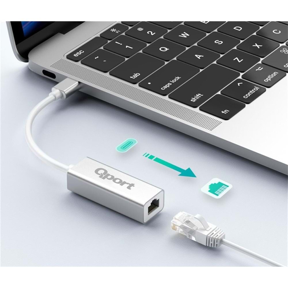 QPORT Q-TR45 TYPE-C TO RJ45(GİGABİT)NETWORK ÇEVİRİCİ 