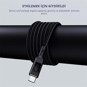 AUKEY CB-MCC102-BK 100W NAYLON ÖRGÜLÜ 5A 480MBPS TYPE-C TYPE-C LCD EKRANLI KABLO 1.8MT 