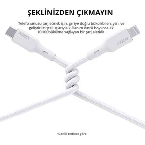 AUKEY CB-NCL1-WH NAYLON ÖRGÜLÜ 3A 480MBPS TYPE-C LIGHTNING KABLOSU 1.8MT 