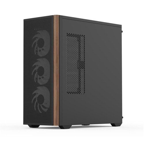 Aerocool AE D501A BK 4x12cm A-RGB Fanlı, Ahşap Ön Panel Temp Cam Yan ve Mesh Ön Panel,USB Type-C