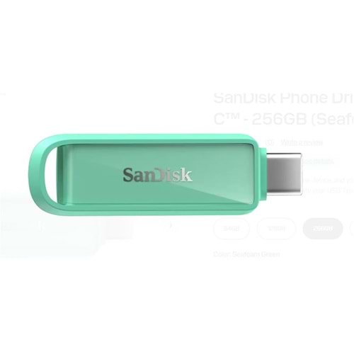 Sandisk SDIXS0N-256G-GN6NQ 256GB Phone Drive with USB-C-128GB (Seafoam Green) Flash Bellek