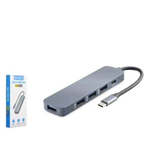 HADRON HDX7044 TYPE-C HUB 4-USB3.0 + DC SV GRİ