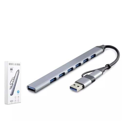 HADRON HDX7033 TYPE-C + USB3.0 HUB 6-USB2.0 + USB3.0 GRİ