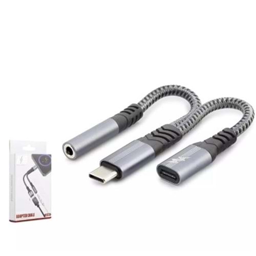 Hadron Gj-018 Type-C To 3.5Mm + Type-C F Kablo Car Şarj 100W Siyah