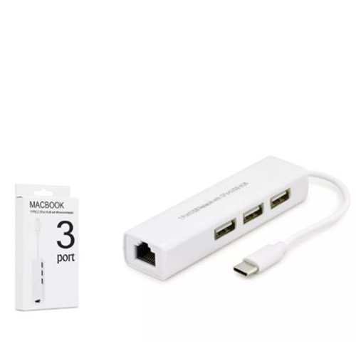 Hadron Hdx7007 Type-C Hub Combo 3-Usb + Lan Beyaz