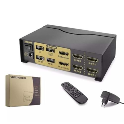 Hadron Hdx1376 2+2 Usb Port Hdmi Kvm Switch Dual Monitör 2+2 Hdmi Kablolu Siyah