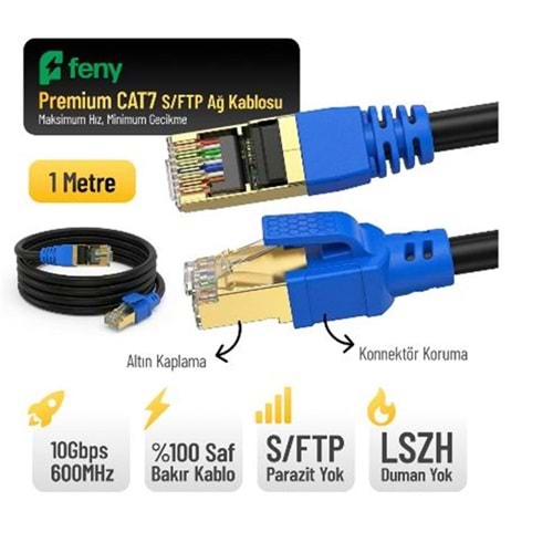 FENY FN-CAT7LS01 10GBPS İNTERNET 60MHZ 1 METRE CAT7 GOLD PATCH KABLO