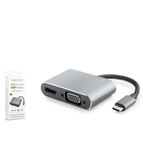 HADRON HDX7838 TYPE-C TO HDTV HDMI 4K 30HZ + VGA 2IN1 GRİ