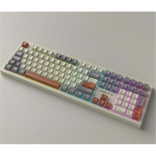 Everest KM-78 Rena Krem-Gri-Kahve Kablosuz 2.4 + BT RGB Aydınlatmalı Sessiz Q Klavye + Mouse Se