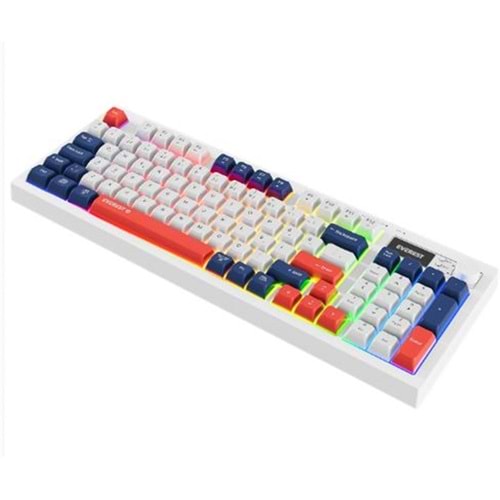 Everest KB-85 SILENT PRO Kablosuz Beyaz-Mavi-Kırmızı SESSİZ RGB Wireless 2.4Ghz Q Oyuncu Klavyesi