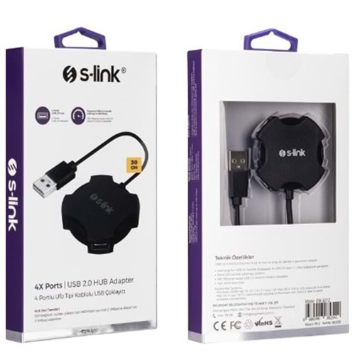 S-link Swapp SW-U212 Siyah Usb 2.0 4 Port Hub Kablolu Çevirici Adaptör
