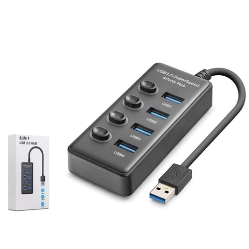 Hadron HDX7049 USB Hub 3.0 5Gbps 4x USB-A 4 Port Switch’li Çoklayıcı Siyah