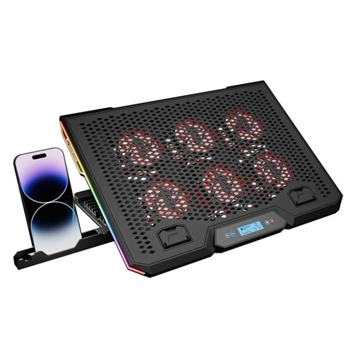 Rampage Blizzard R7 RGB Işıklı 6 Fanlı LCD Ekranlı 2 Usb Soketli 13-15.6 Notebook Soğutucu Stand