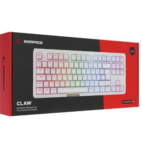 Rampage CLAW Beyaz RED SWITCH Mekanik Gaming Oyuncu Klavye Rainbow TKL