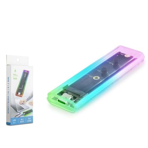 Hadron Hdx1770 Ssd Kutu Type-C3.1 Nvme + Ngff M2 10Gbps Rgb Transparent