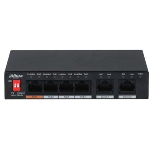 Dahua PFS3006-4ET-60 6 Port 10-100 (4 Poe + 2fe Uplınk Toplam 60W Poe)